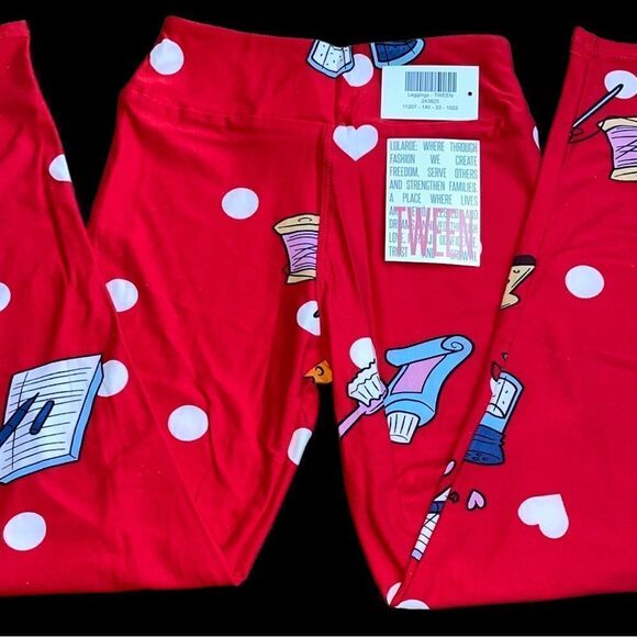 LuLaRoe Tween Leggings • Juniors 8-16, Adults 00-0 • Valentine’s Puns • Red •NWT - Picture 8 of 15